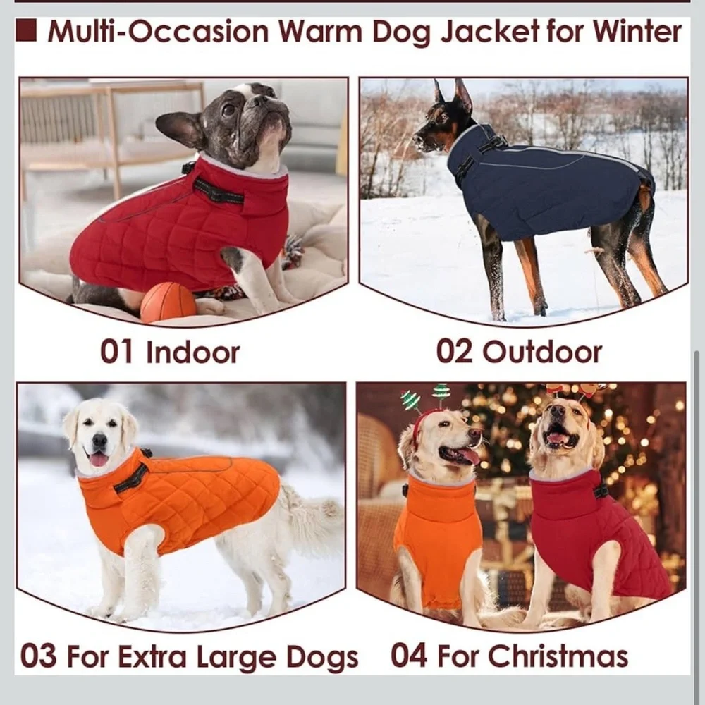 AOFITEE Large Dog Winter Jacket, Waterproof With Back Zipper, Reflective  542 -1